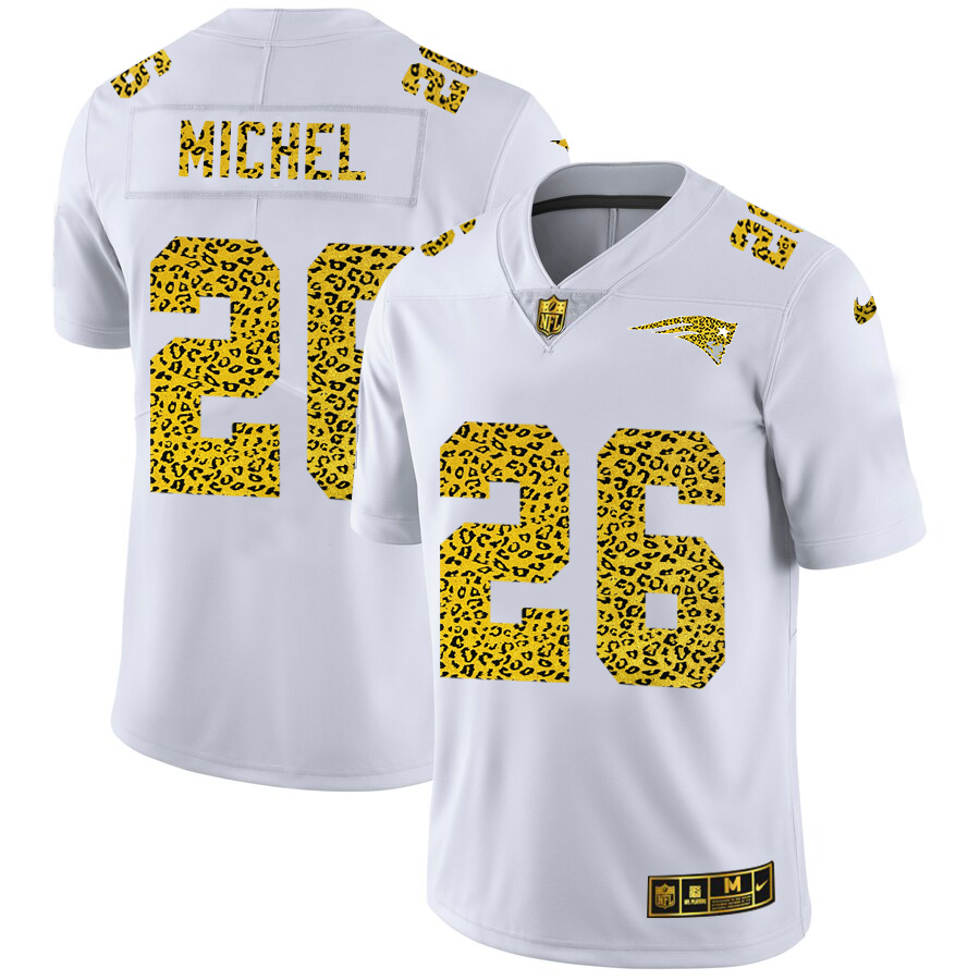 New England Patriots #26 Sony Michel Men Nike Flocked Leopard Print Vapor Limited NFL Jersey White